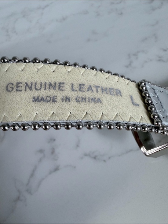 Vintage Christine Alexander Silver Crystal-Embellished Leather Belt size L 42” main image 4